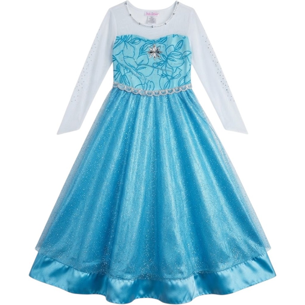Bibei Beiniu Elsa Costume Dress Girls 150 Blue Sparkle Snowflake Princess Gown